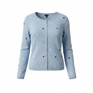Talbots Charming Polka Dot Cardigan Sweater Size XL Light Blue Multi Color
